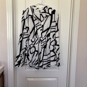 Abstract Black & White Peplum Blouse